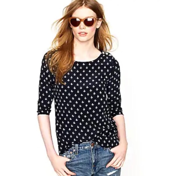 J Crew Tops J Crew Silk Navy Anchor Blouse Poshmark